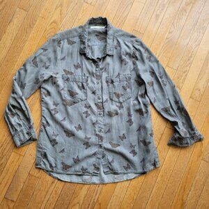 STANDARD GRACE Gray Butterfly Print Women's Shirt L